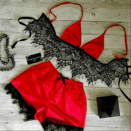 

luethbiezx 2Pcs Women Pajamas Set Satin Lace Sleeveless Sleepwear Babydoll Lingerie