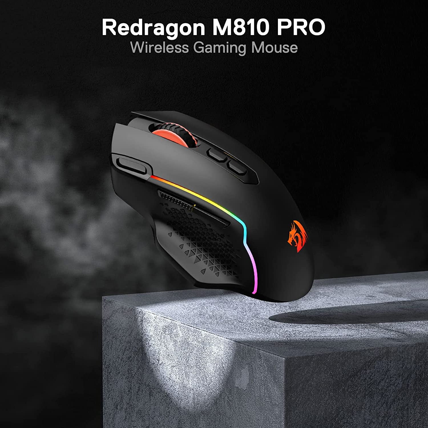 Redragon M810 Pro Wireless Gaming Mouse, 10000 DPI Wired Gamer Mouse w/ Rapid Fire Key, 8 Macro Buttons, Black/White Mouse