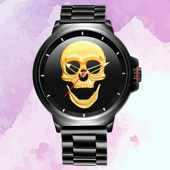 GETAJGHSD Men's Black 3D Skull Quartz Watch Cool and Elegant