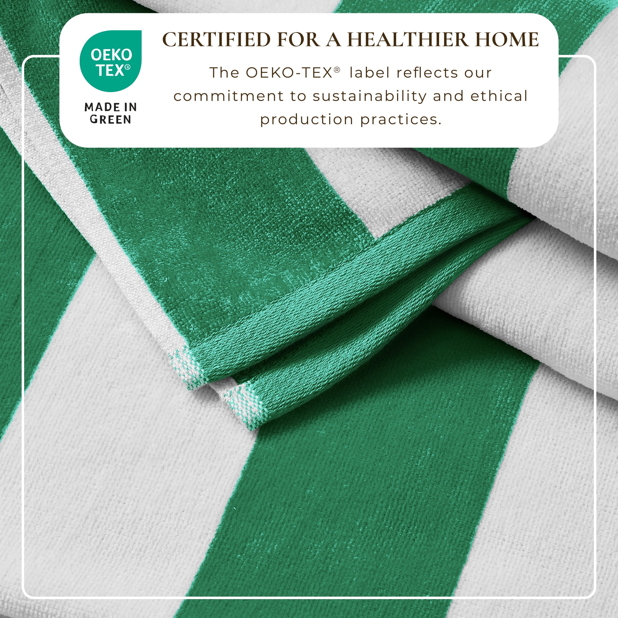 100% Cotton Cabana Striped Beach & Pool Towels (4 Pack - 30" x 60", Green)