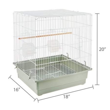 VIBRANT LIFE SMALL BIRD CAGE WITH PERCH, PLASTIC HOODED CUP & TRAY FOR PARAKEETS & FINCHES, WHITE