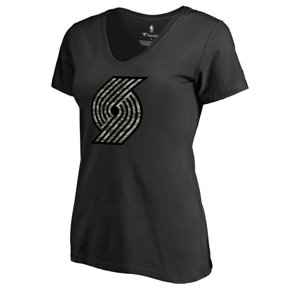 Women's Black Portland Trail Blazers Cloak Camo V-Neck T-Shirt