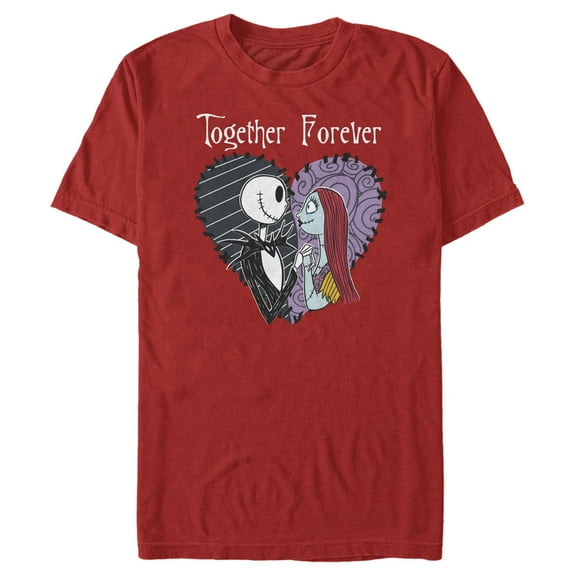 Men's The Nightmare Before Christmas Jack and Sally Together Forever Graphic Tee Red Medium