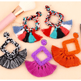 thumbnail image 2 of Pendientes de borla en forma de abanico, pendientes huecos, conjunto de pendientes de aro colgantes, pendientes colgantes bohemios Retro para niñas y mujeres Adepaton HMHZ579-7, 2 of 3