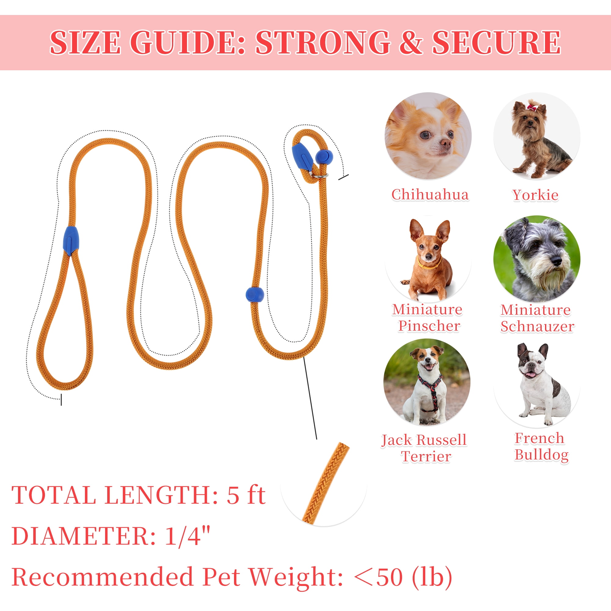 Unique Bargains Slip Leash for Dogs No Pull Heavy Duty Training Leash Medium Orange 5ft
