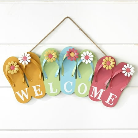 Wooden Flip Flop Welcome Sign Nautical Beach House Porch Accent Walmart Com Walmart Com