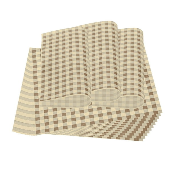 Hojas de Papel Encerado Uxcell para Alimentos, Papel de Envoltura de Sándwich Resistente a la Grasa a Cuadros para Canasta de Alimentos de Pan Fiesta Café y Blanco 9x9"