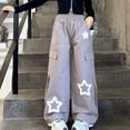 thumbnail image 4 of Girl's Elastic Waist Wide Leg Baggy Y2K Star Print Loose Pants Streetwear Purple 12-13Years, 4 of 7
