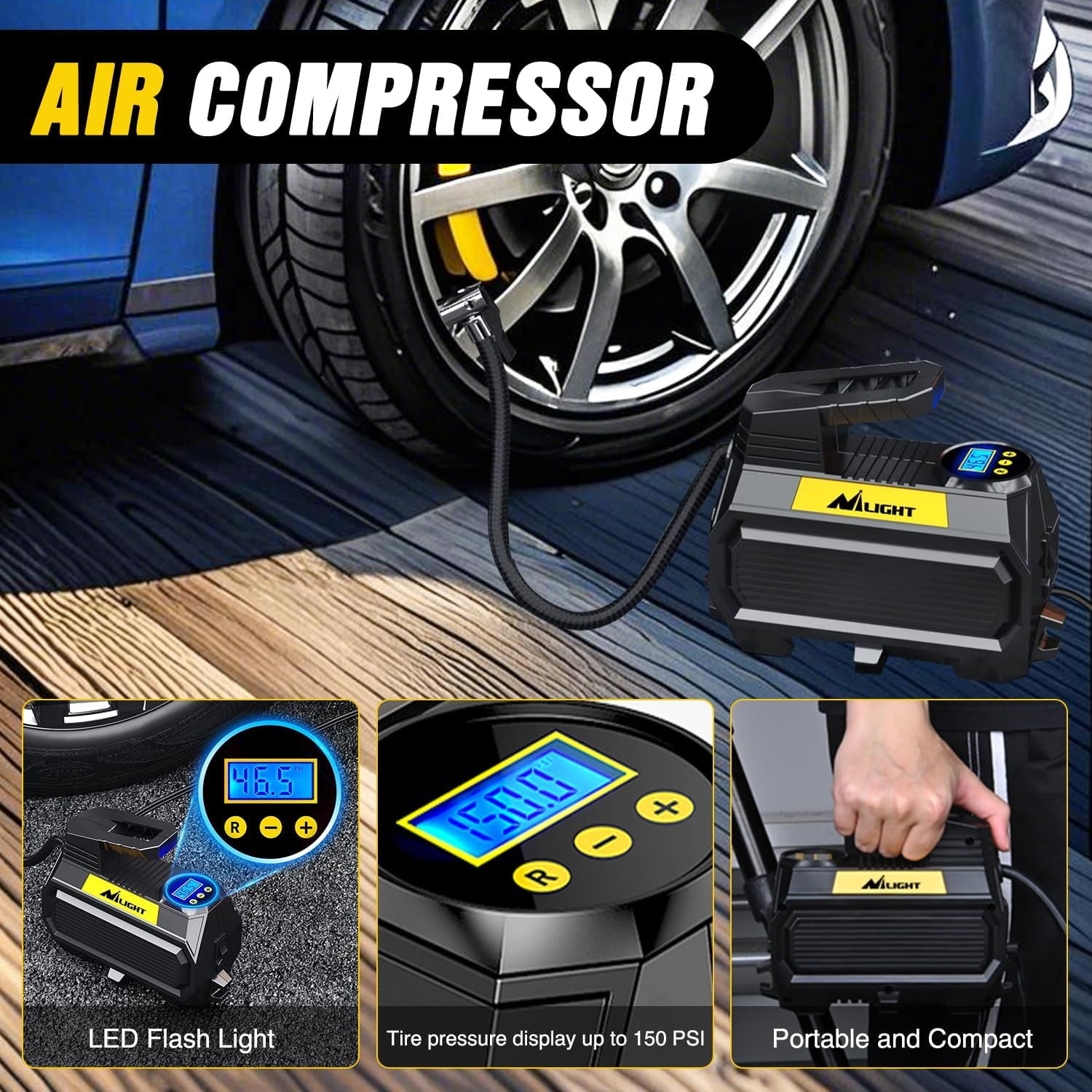 Nilight Car Emergency Kit with Jumper Cable Air Compressor Tire Repair Essential Tools First Aid Alligator Connector Electrical Kit for Travel Camping Outdoor Cars Truck SUV RV