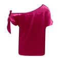 thumbnail image 4 of MIXUE Boho Tops For Women Summer Satin Solid Color Off Shoulder Sleeveless Vest T Shirts Holiday Wear,Red,XL, 4 of 5