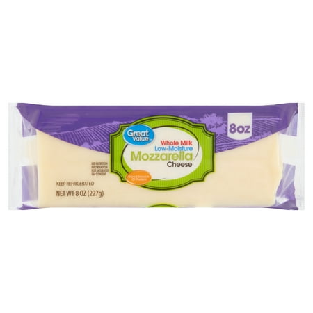 Great Value Whole Milk Low-Moisture Mozzarella Cheese, 8 oz Bag