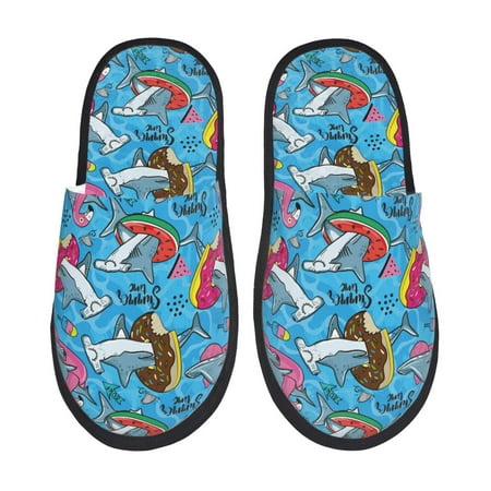 Balery Sharks Summer Slient Indoor Furry Fleece Comfort House Shoes Soft Non-Slip Home Shoes Cotton slippers House Slippers-- Medium