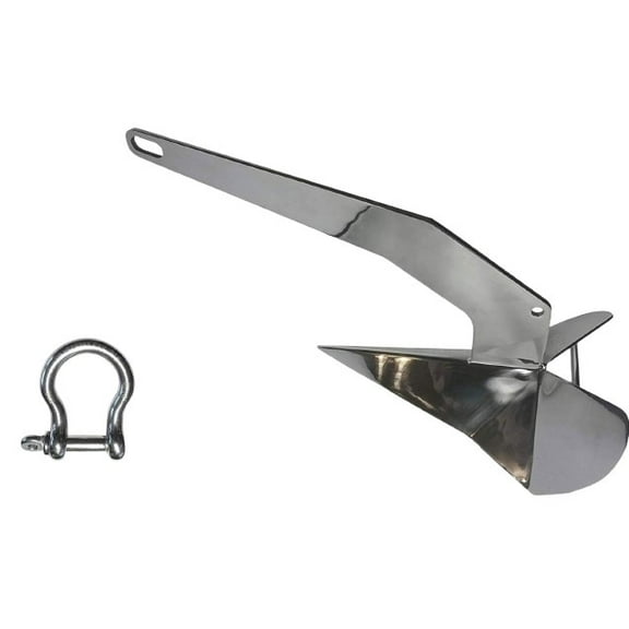 Stainless Steel 316 Delta Anchor 6.6lbs (3kg) Marine Grade Polished Boat Anchor with 5/16" (8mm) Bow Shackle