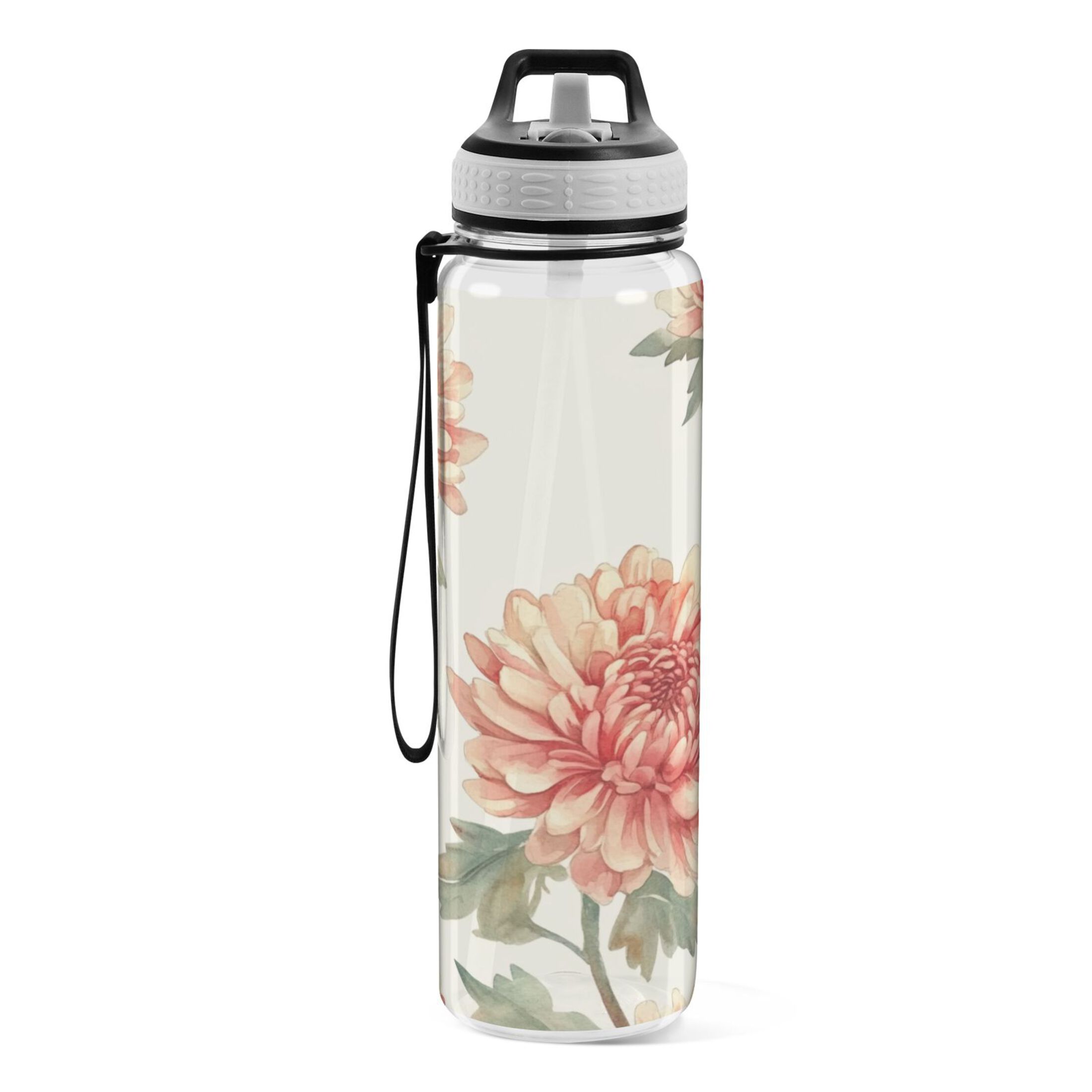 Sports Water Bottle 1000ML Tritan Food Grade Clear Water Bottle Fitness Outdoor Sports Bike Chrysanthemum Orange