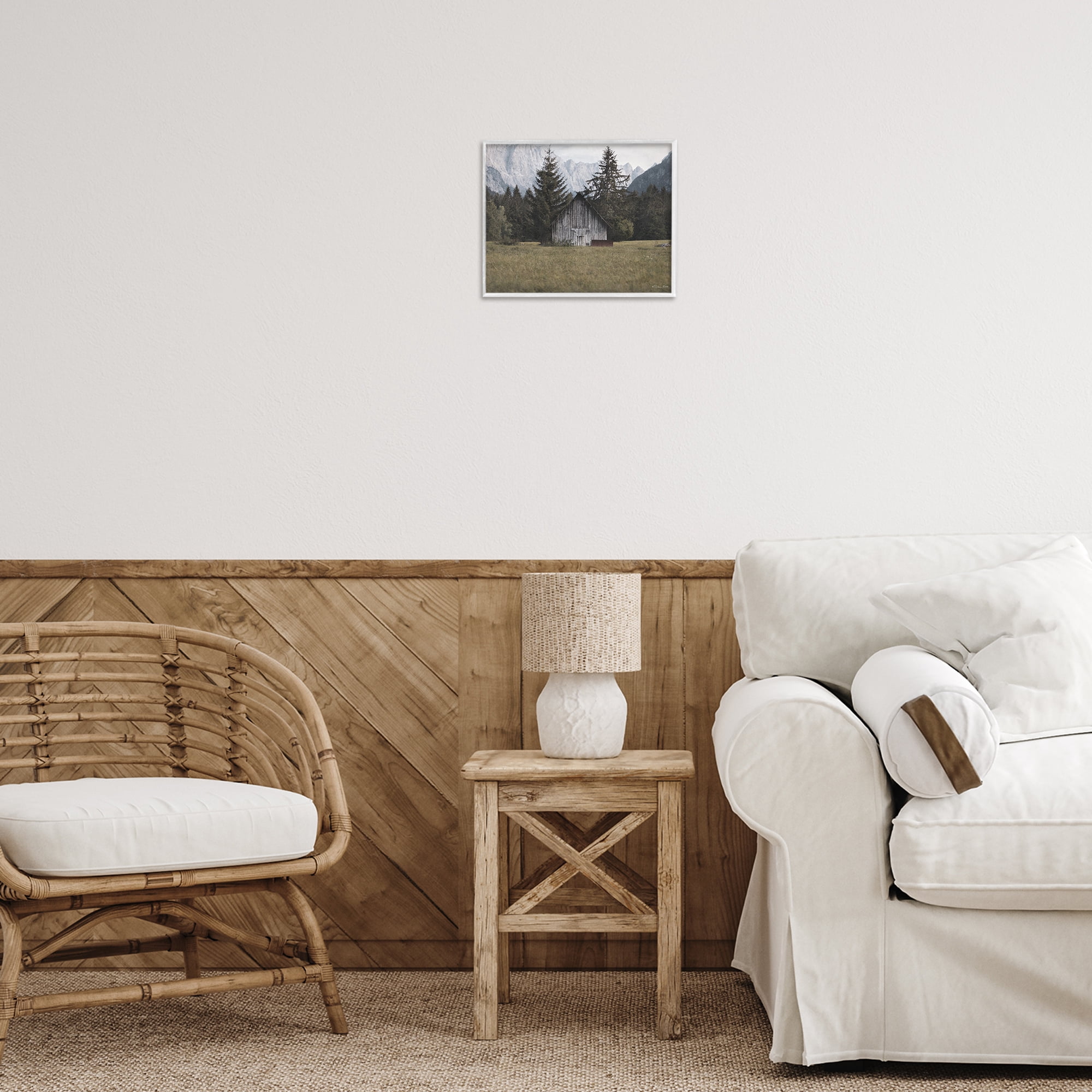 Stupell Industries Rustic Cabin Landscape Landscape Painting White Framed Art Print Wall Art, 14 x 11