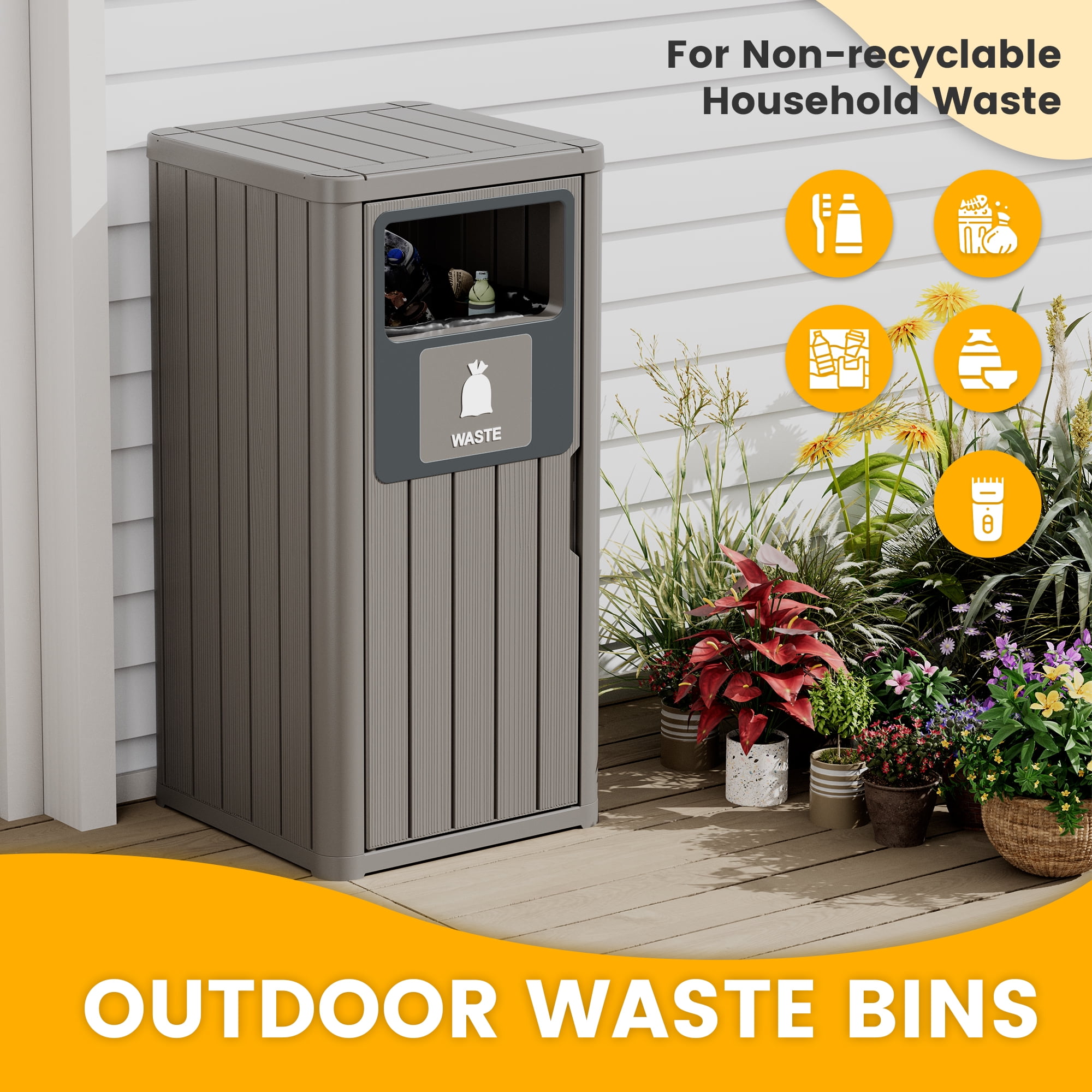 Bifanuo 42 Gallon Trash Can – Durable, Waterproof Resin Garbage Bin for Indoor & Outdoor Use, Weather-Resistant Commercial Trash Can for Patio, Kitchen, 1-Pack