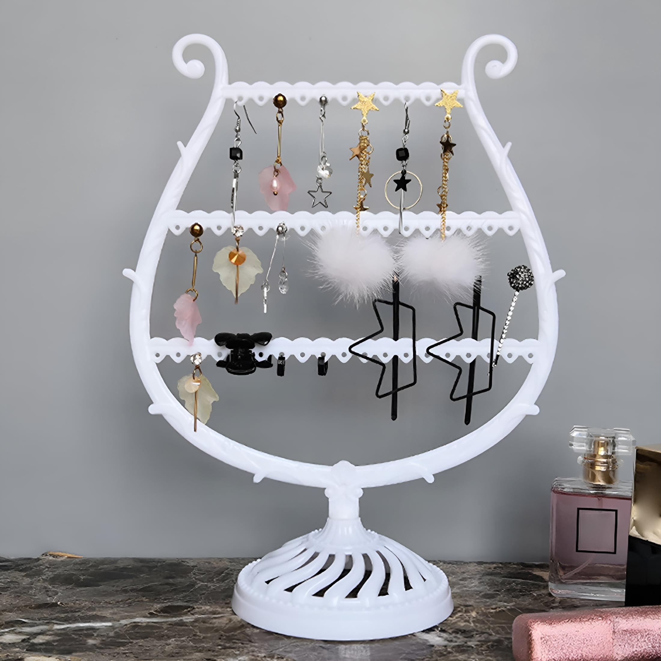 XIBUFE Earring Holder, Jewelry Rack, Display Organizer for Piercings, Earrings Organizer 3-Layer Ear Stud Holder Earring Display Stand Wooden Base Jewelry Organizer for Hanging Earrings