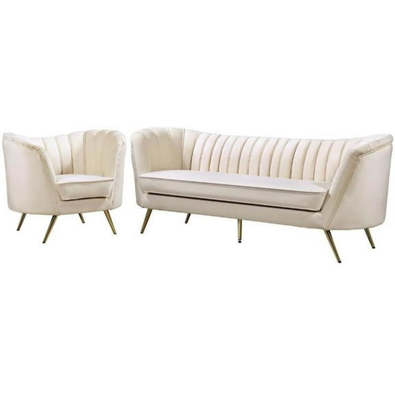 Home Square 2-Piece Furniture Set with Accent Chair and Sofa in Cream and Gold
