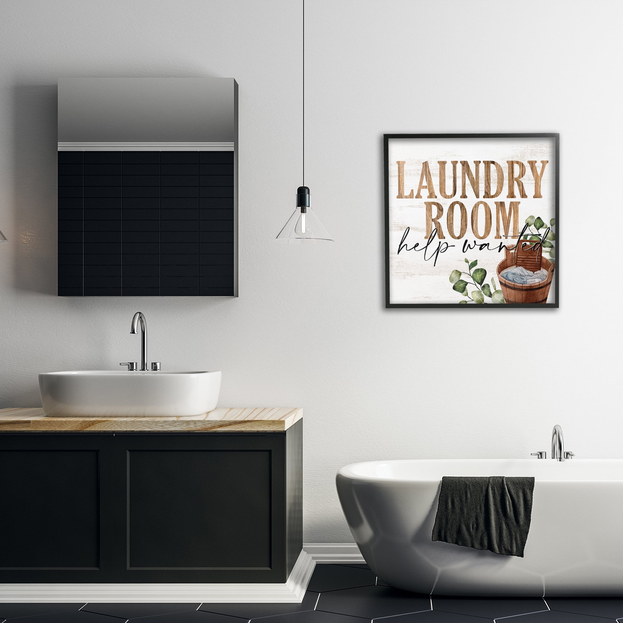 Help Wanted Rustic Laundry Room Black Framed Giclee Art, design by Kim Allen