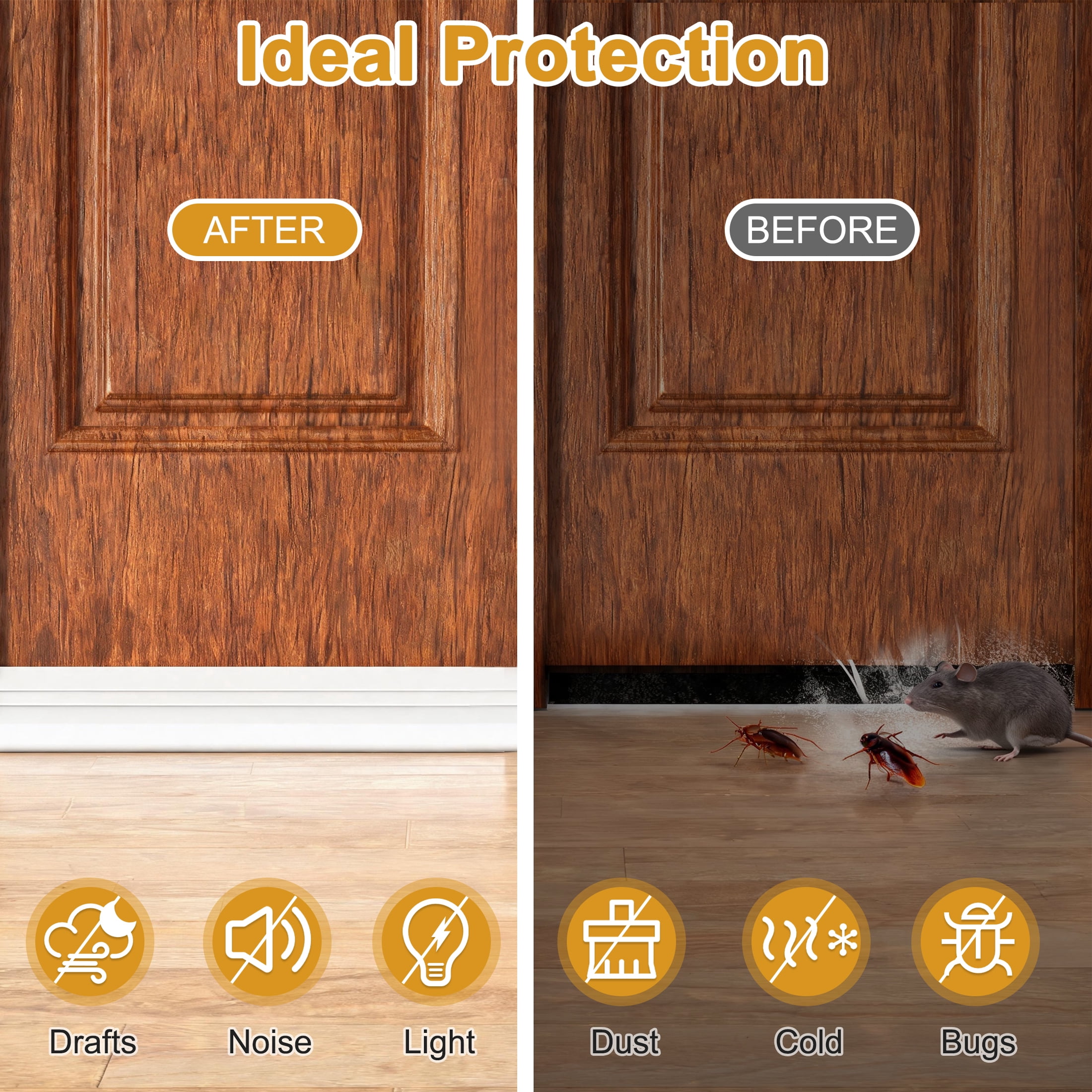 Silicone Door Bottom Seal, Under Door Draft Stopper, Weather Stripping Door Sweep, Noise Dust Bug Blocker, Weather Stripping Fit Door Thickness 1.35‑1.95 Inch