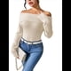 thumbnail image 1 of Suéter de Mujer Moderno con Hombros Descubiertos, Suéter Informal de Larga, Bonitos Conjuntos de Otoño Crema M, 1 of 7