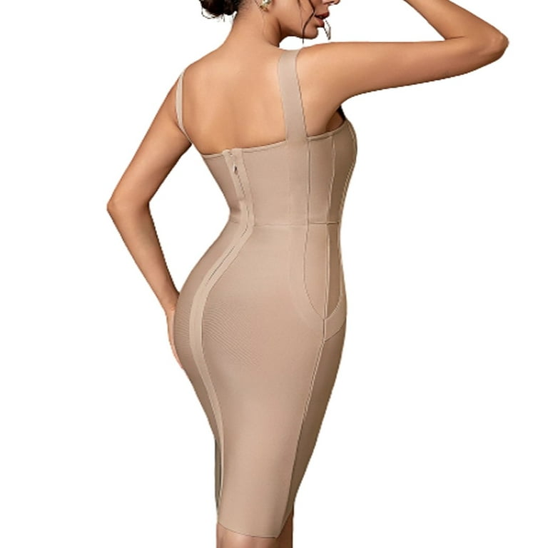 nude bodycon bandage dress Claudine Bandage Midi Dress in Dark Nude Medium