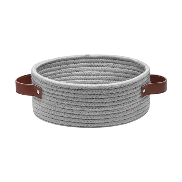 Cesta de almacenamiento con asas para estantes, cesta para artículos diversos de escritorio, cestas de cuerda de algodón para armario, entrada, mesa Gris