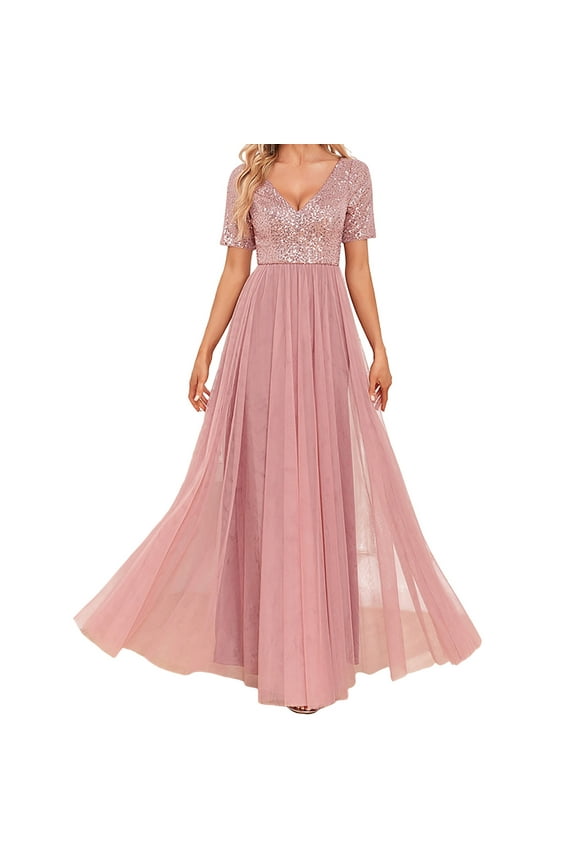 Dresses for Women V Neck The Bride Long Wedding Guests Lace Appliques Chiffon Formal Pink Plus M