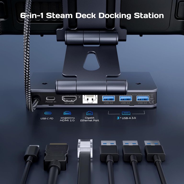 Docking Station for Steam Deck, Adjustable Stand 6-in-1 Hub