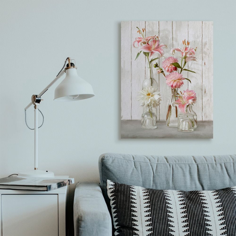 Stupell Industries Spring Pink Florals in Glass Jars Feminine Rustic Flowers Canvas Wall Art Design by Ziwei Li, 30" x 40"