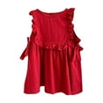 thumbnail image 1 of PEZHADA Short Sleeve Ruffle Dress Children Solid Color Loose Girl Ruffle Sleeve Princess Dress Round-Neck Sleeveless Round-Neck Dress Dress For Girls 5-6 Years, 1 of 9