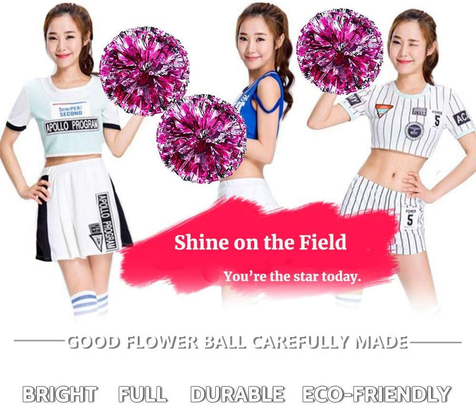 LINLIN 4Pcs Metallic Foil Cheerleading Pom Poms, Premium Cheerleader Pompoms Kit, Cheering Hand Flowers for Sports Cheers Ball Game Dance Fancy Dress Night Party - 6 Inches