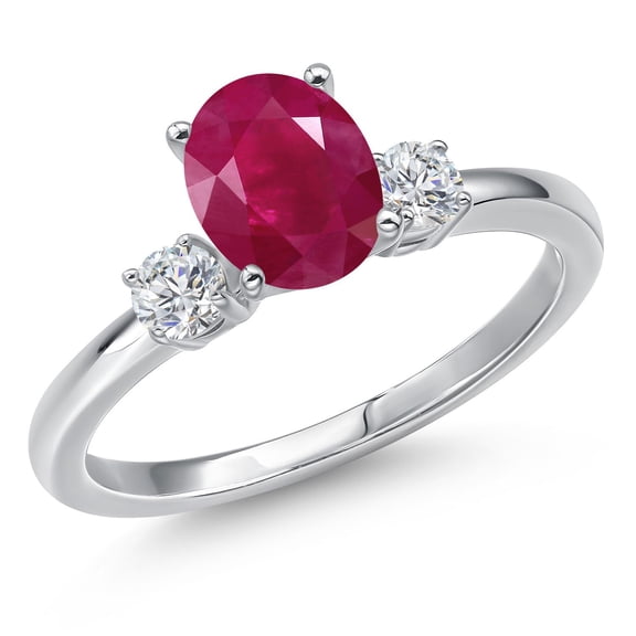 Gem Stone King 14K White Gold Red Ruby and White Lab Grown Diamond Engagement Ring for Women | 1.80 Cttw | Oval 8X6MM | Gemstone July Birthstone (Size 6)