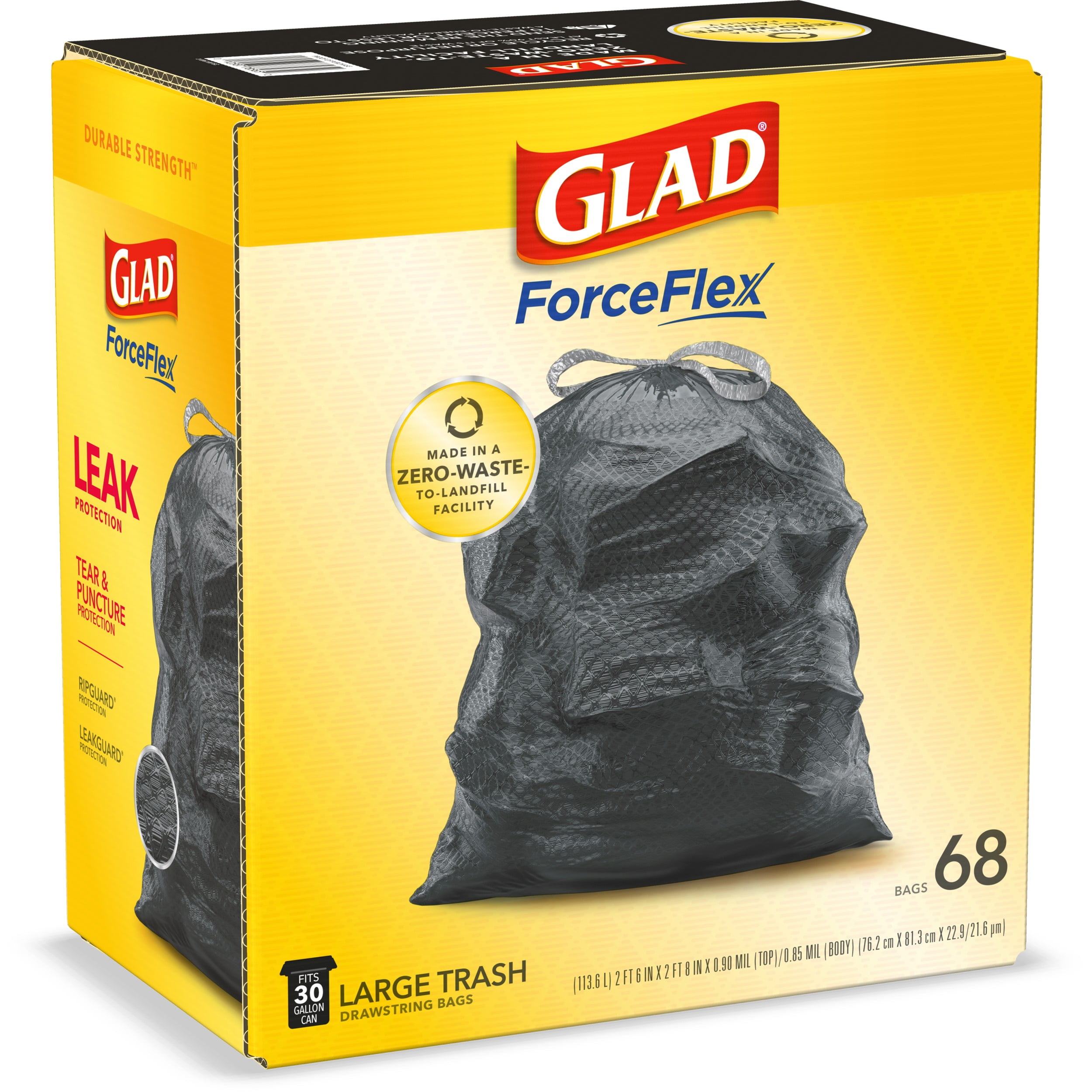 Glad Force Flex Stretchable Strength Rip Protection 30 Gallon Large  Drawstring Trash Bags 25ct
