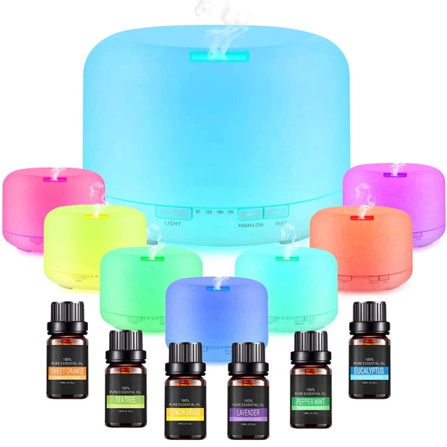 Difusor de Aceites Esenciales Salandens 500ML con 6 Esencias y 7 Colores LED