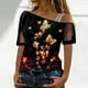 thumbnail image 2 of Blusa casual para mujer Camiseta estampada Malla Fuera del hombro Patchwork Manga corta Tops Pompotops  hkajfhjk473691, 2 of 5