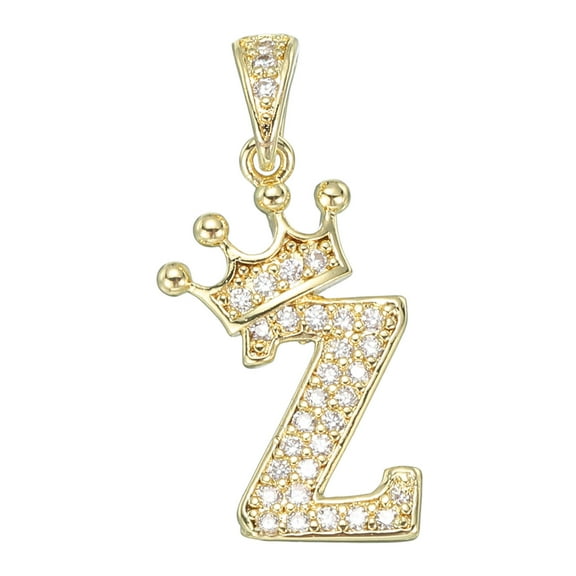 A-Z Crown Letter Charm, Alphabet Z Pendant Gold Plated Cubic Zirconia Monogram Initial Pendant Name Jewelry for Men Women DIY