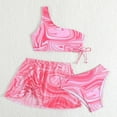 thumbnail image 6 of SGMVNU Girls 3 Piece Swimsuits Cute Bathing Suit Triangle Bikini Set with Beach Cover up Skirt Teen Kids Swimwear for Age 9-10 Years Kids, Pink-D, 6 of 7