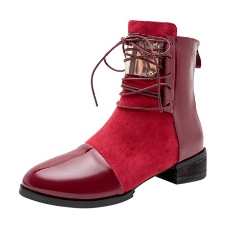 

Boots for Women Chunky Heel Ankle Boots Short Boots Fashion Leather Boots Casual Shoes Side Zipper Booties Red