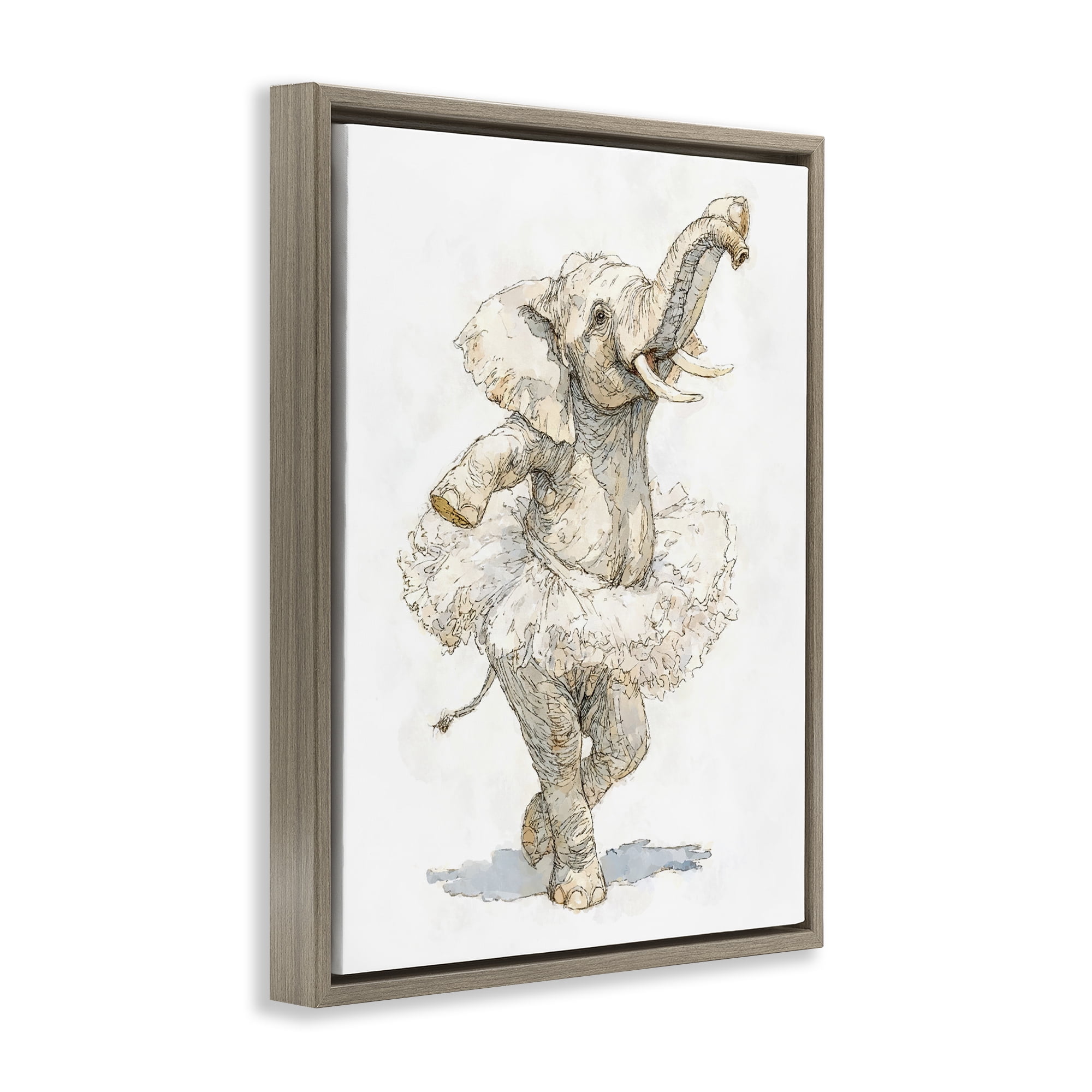 Ballet Elephant Tutu Brown Framed Floater Canvas Wall Art, design by Ziwei Li