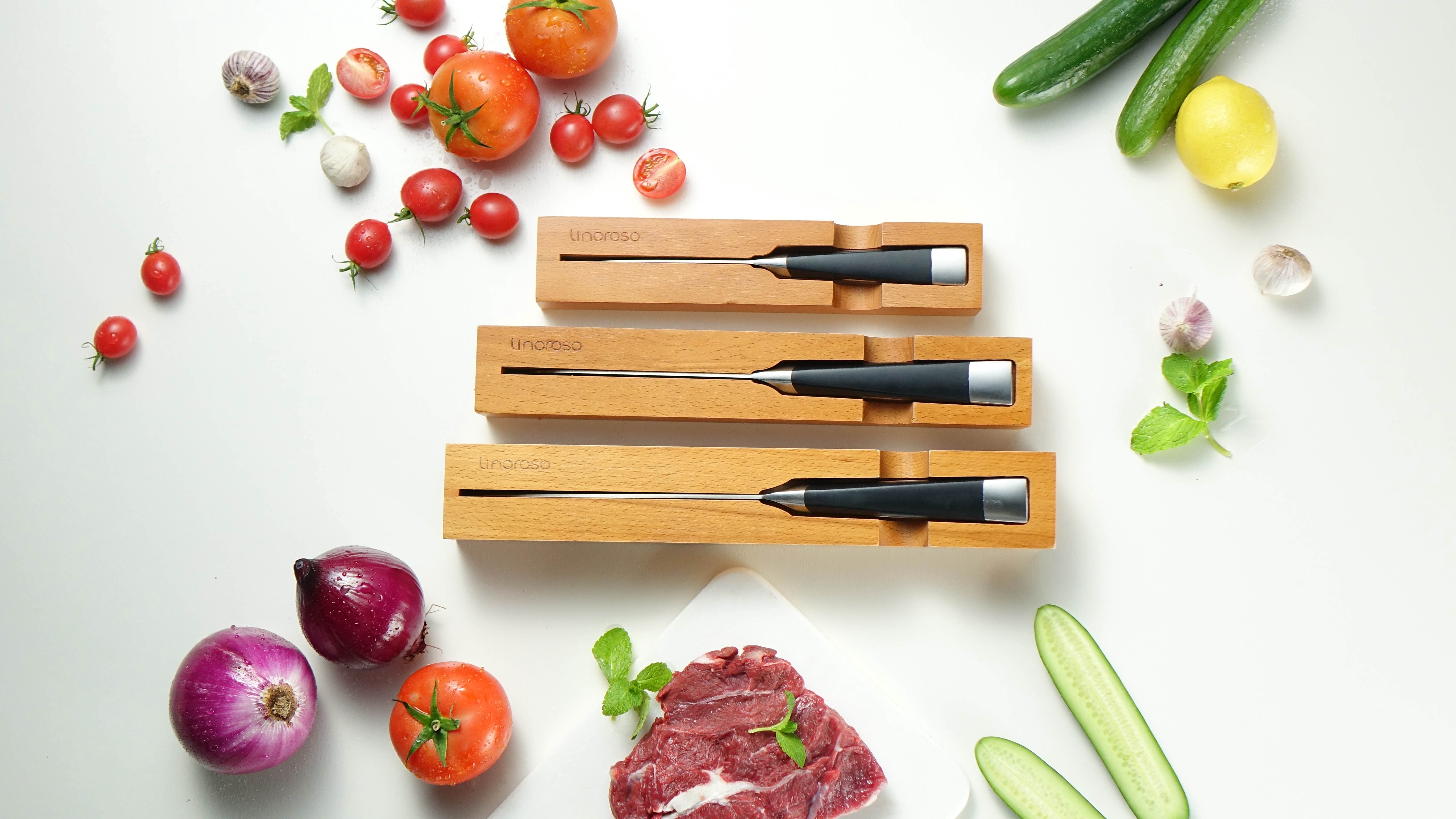 Linoroso 4.5 inch Paring Knife for Kitchen Use, Peeling Knife with In-Drawer Knife Block, High-Carbon Stainless Steel