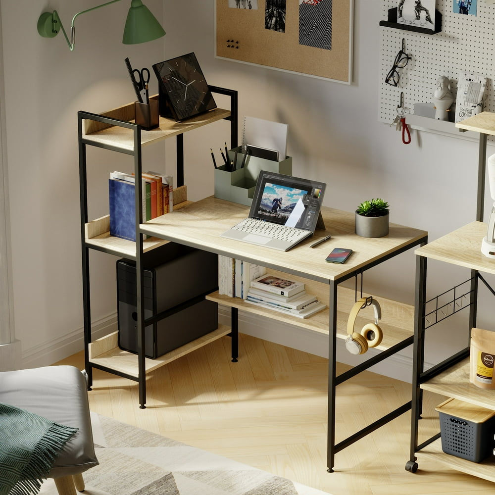 Bestier 47 Inch Computer Desk with Underdesk and Side Storage Shelves