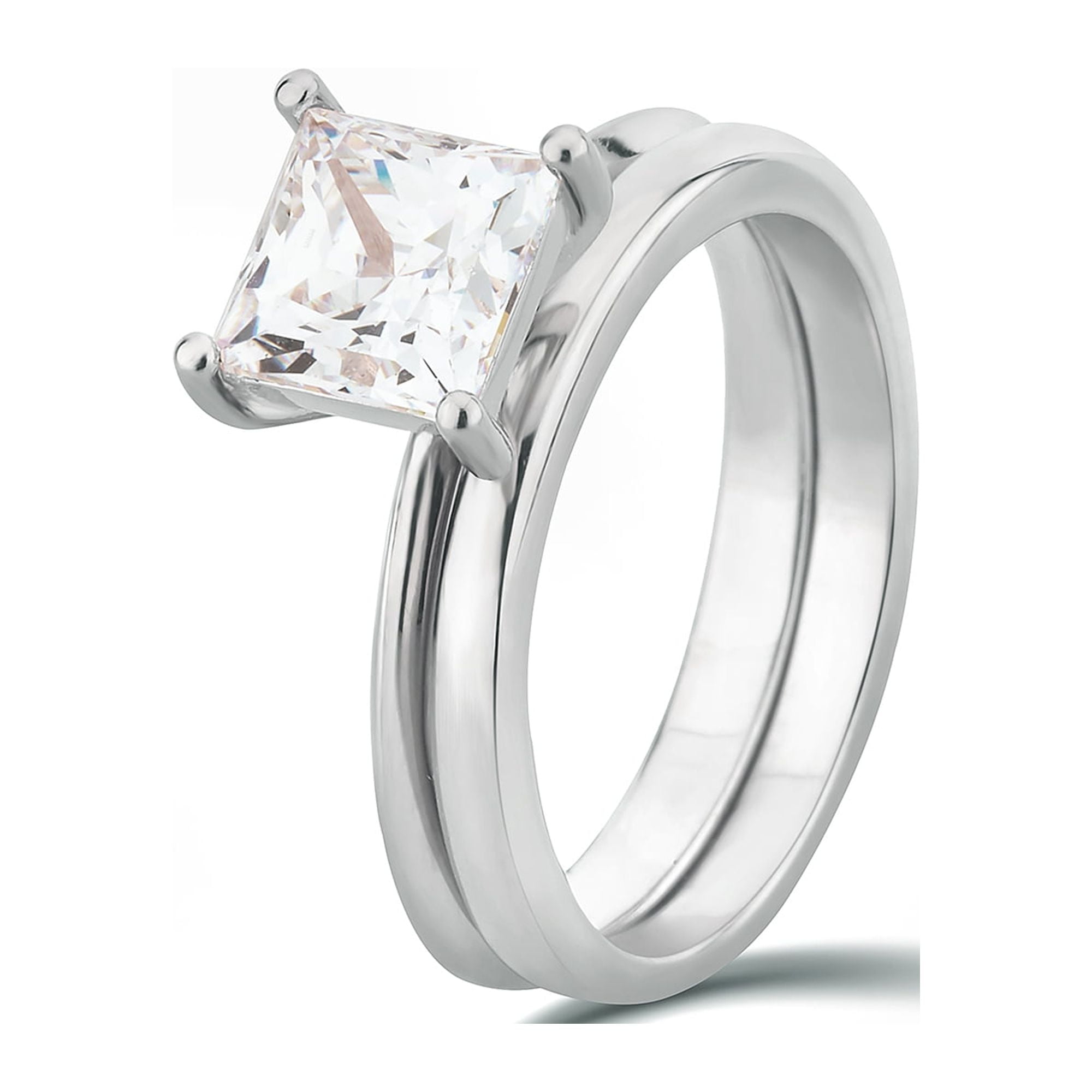 Arista 1.50 ct Square Swarovski Diamond Solitaire Women's Bridal Set in Sterling Silver