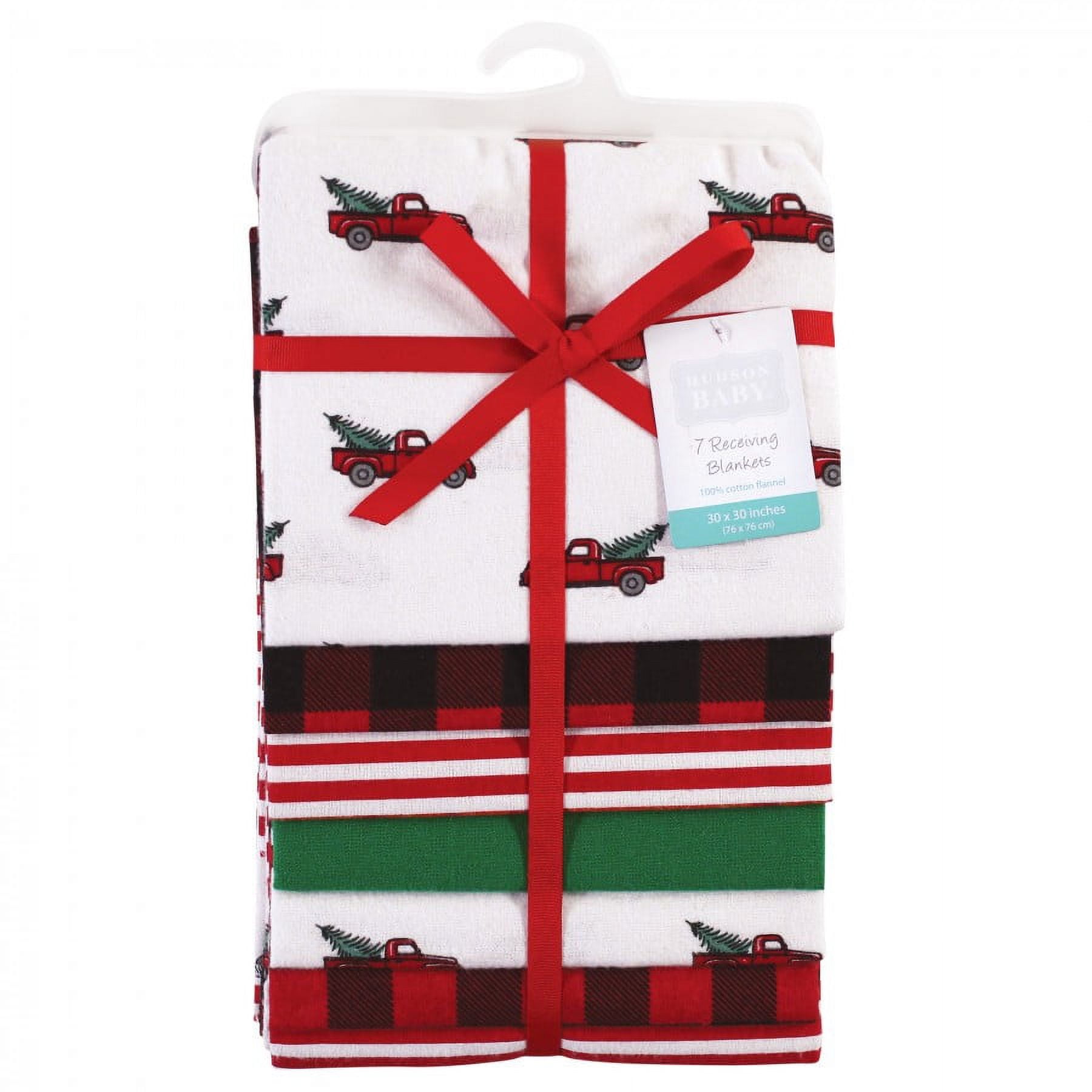 Hudson Baby Unisex Baby Cotton Poly Flannel Receiving Blankets Bundle, Christmas Tree Truck, One Size