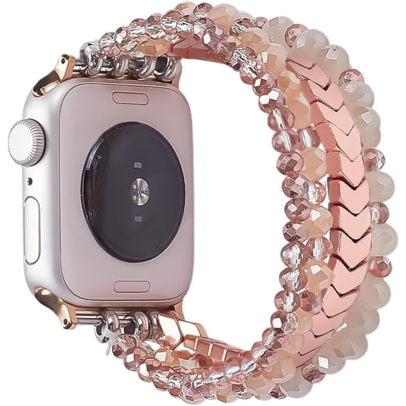 Beaded Bracelet Compatible with Watch Strap 32mm Fashion Hematite Stretch Strap Connector Watch Elastic For iWatch Series SE 9/8/7/6/5/4/3/2/1 for DIY