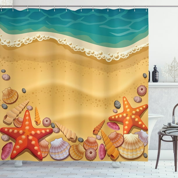 Seashells Shower Curtain, Seashells on the Beach Style Coastal Fun