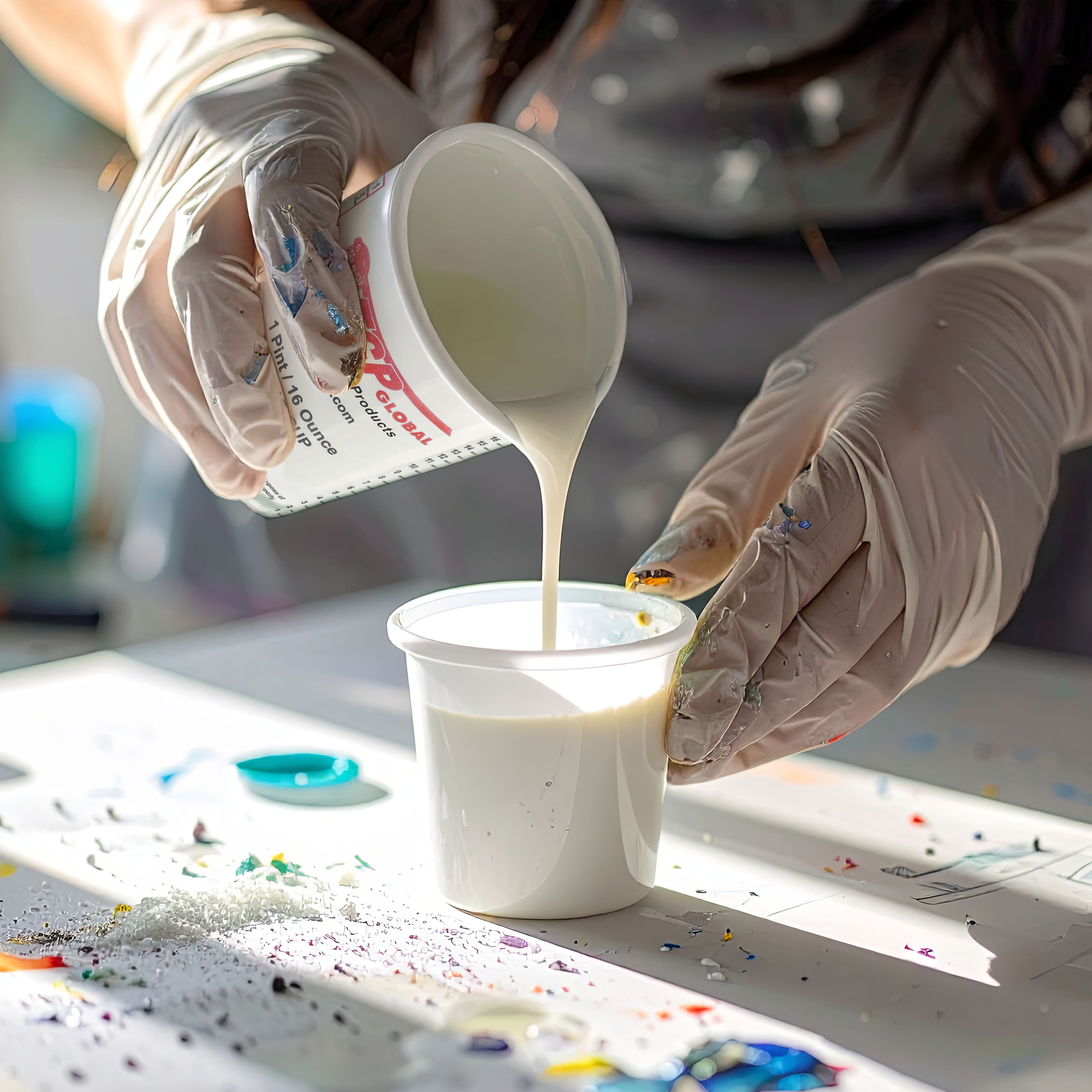 Custom Shop Paint Mixing Cups Plastic Measuring Cup Epoxy Resin, Disposable or Reusable, 16-Ounce (Pint) - Box of 100 - Graduated, Mixing Ratios, Automotive Painting Acrylic Art Crafts