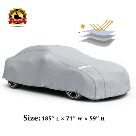3 Layer Car Cover SUV Cover, Durable Waterprof Windprof for Summer Outdoor, Rain, Dust, Sun UV All Weather Prevention, Windprof Ribbon & Anti-theft Lock, Fits up to 185