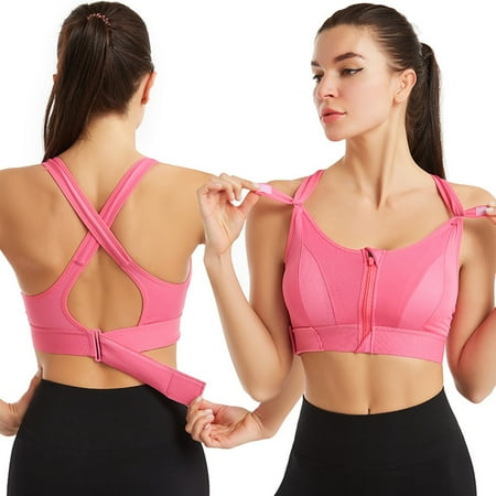 

Elbourn Women s Sports Bra Zipper in Front Sports Bra with Max Support Moisture-Wicking Athletic High Impact Strappy Back Support Workout Top(Rose Red-M)