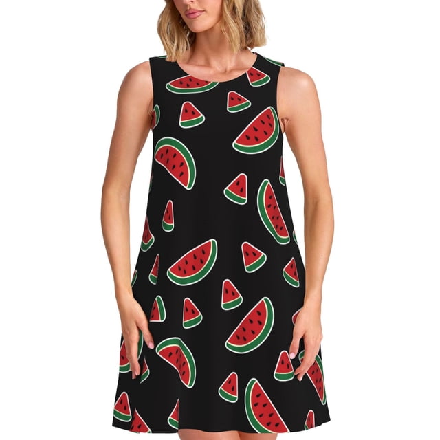 Balery Watermelon Vestidos de verano para mujer con estampado: vestido holgado sin mangas, vestido playero informal y cómodo para días calurosos.